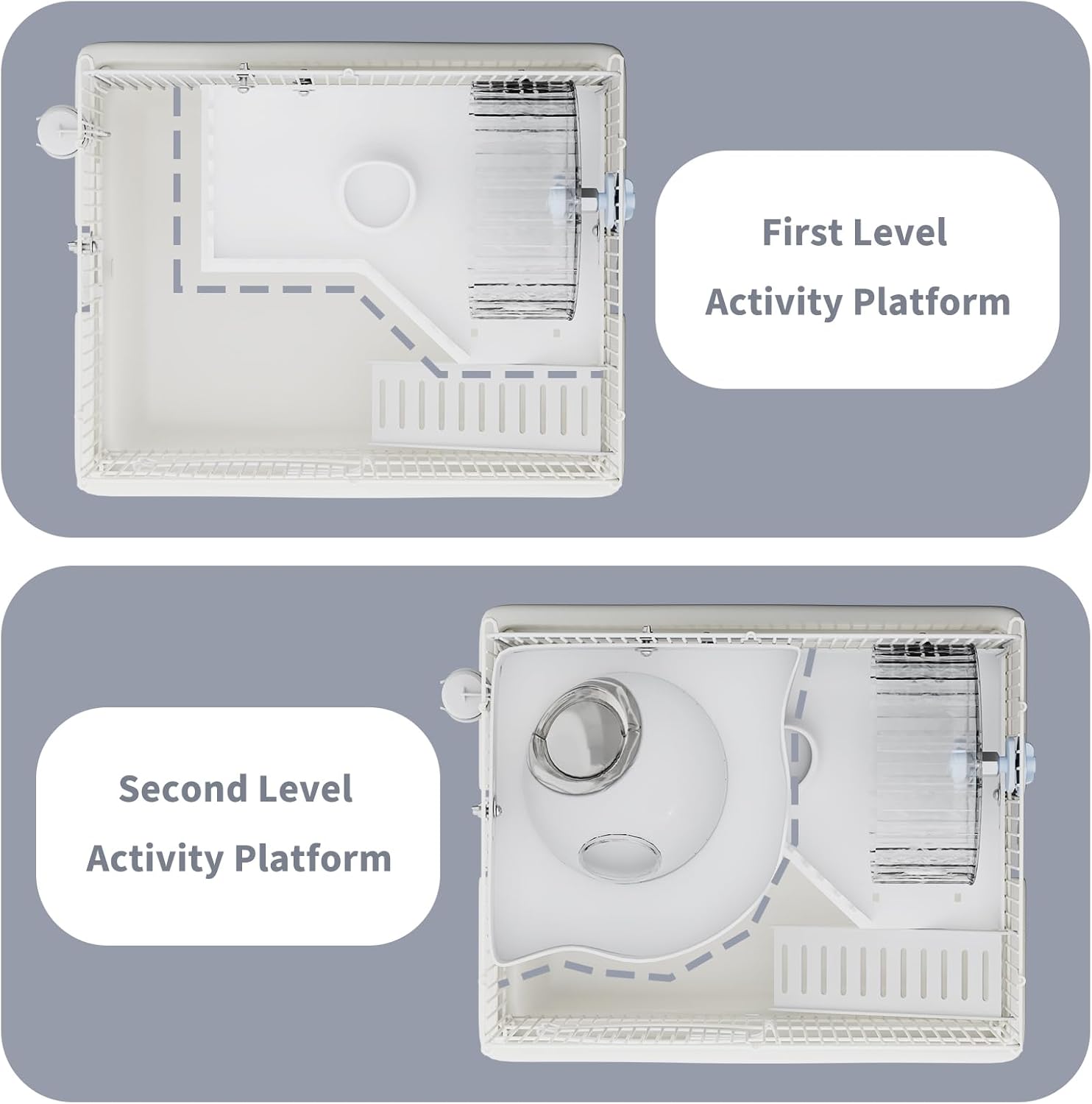 Mini Hamster Cage Starter Kit 15”Lx11”Wx12”H for Dwarf Hamster & Robo Hamster with Multilevel Platforms, Exercise Wheel, Transparent House, Ladder, Water Bottle, Food Bowl, White