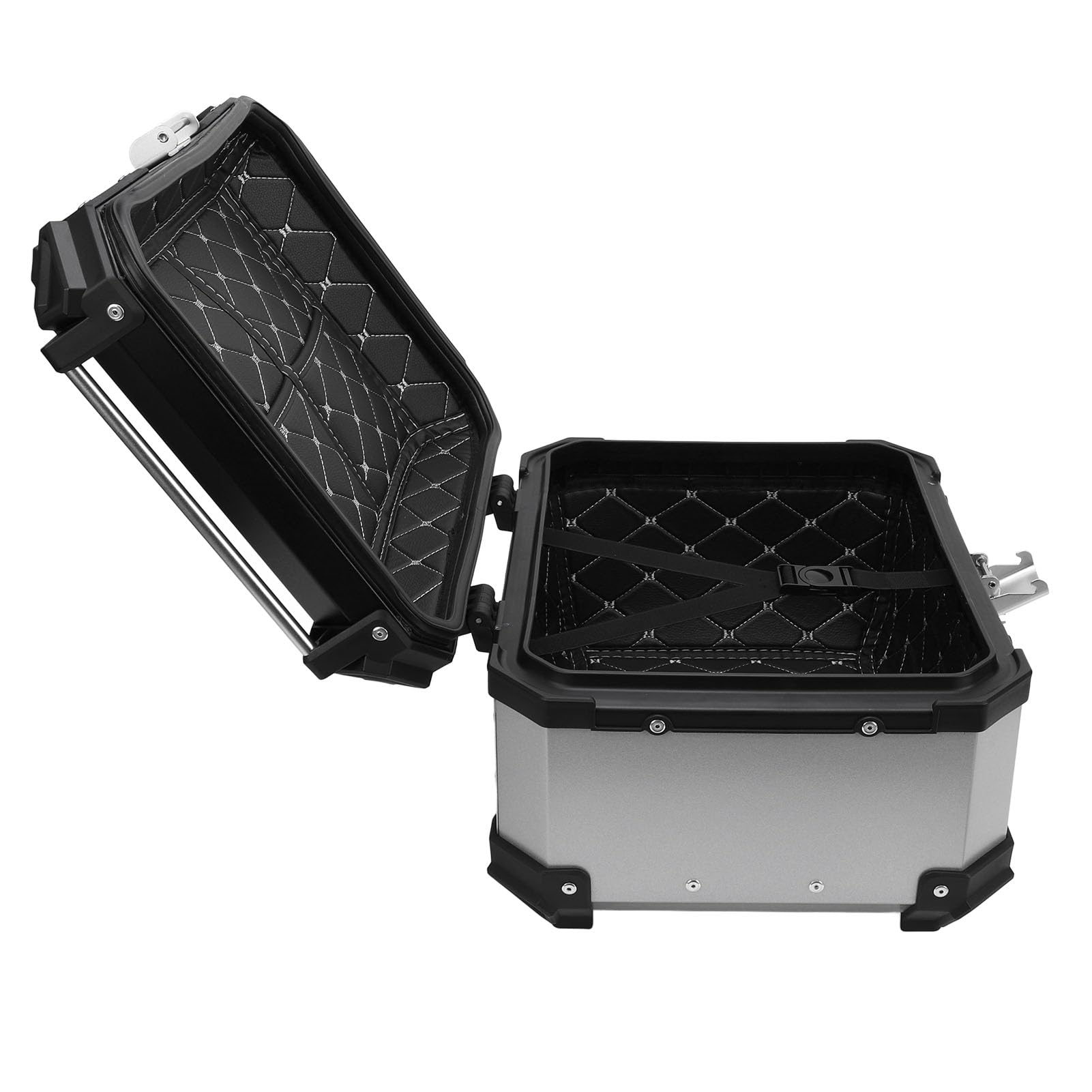 Baúl para Moto de Aluminio de 32L, Resistente Al Agua, Liberación Rápida Anticaída, Guarda Casco y Equipaje para Moto Scooter Universal, con Respaldo, Forro de PU, Negro