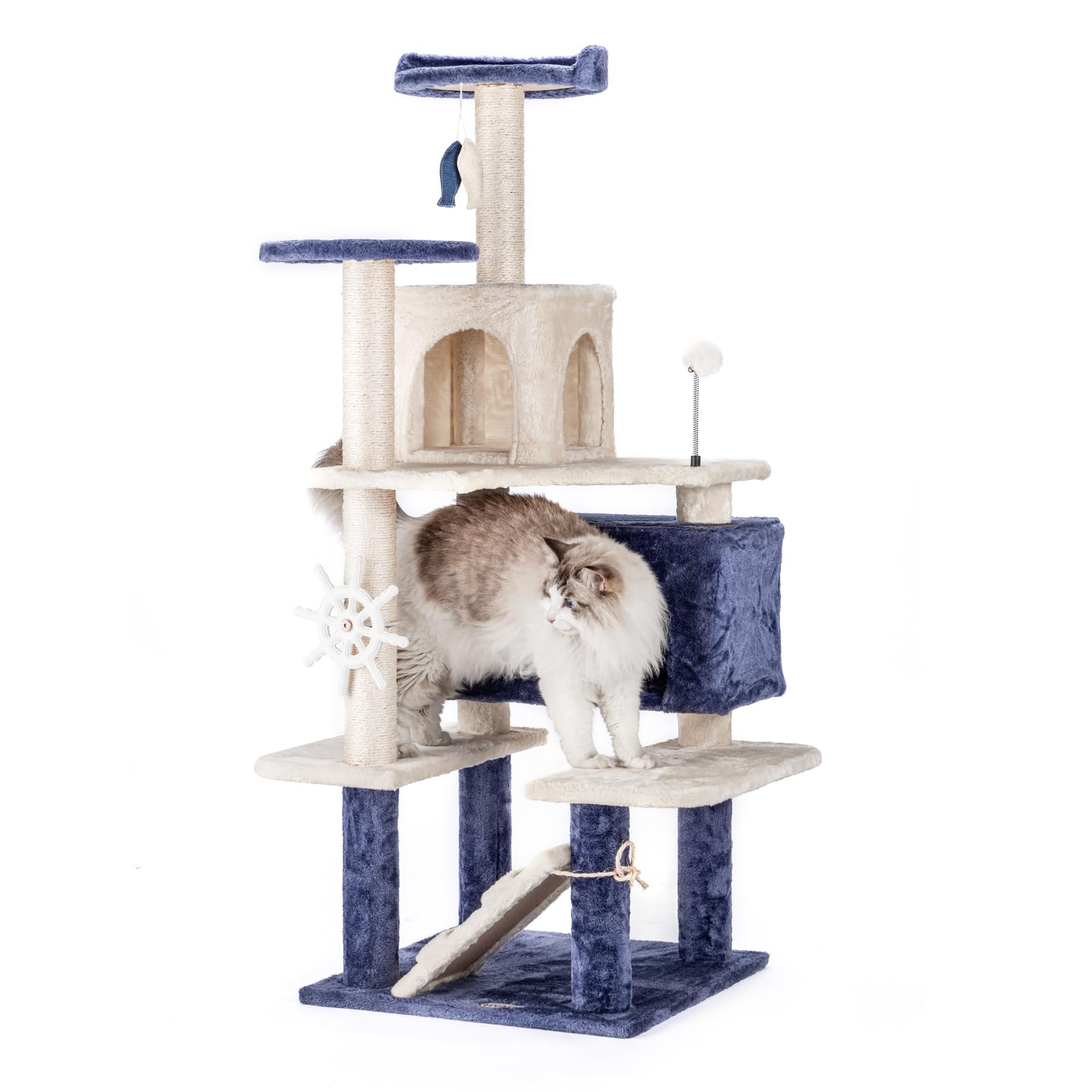 Sponsored Ad - HYABi 53 Inch Ocean Theme Cat Tree Tower, Multi-Level Cat Furniture with Cozy Condo, Scratch Posts, Toy Ball, Luxury Apartment Playhouse for Indoor Cats
