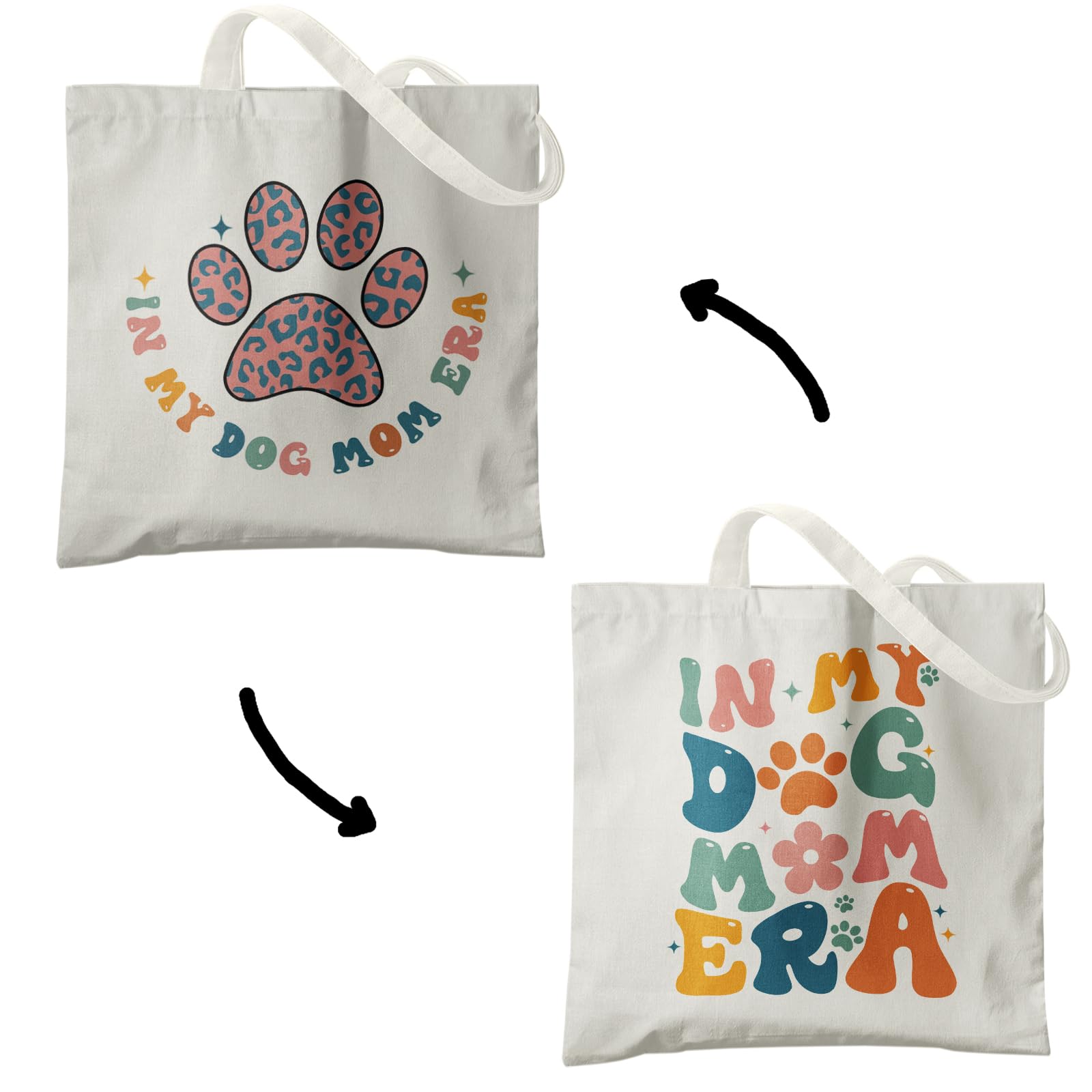 Veqzc Dog Mom Canvas Tote Bags - Reusable Grocery Bags for Shopping, Funny Dog Lover Gifts for Women