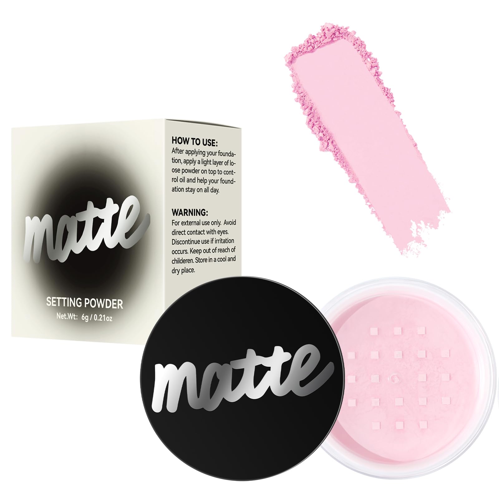 Matte Setting Powder, Translucent Long-lasting Waterproof Concealer Face Loose Powder Light Breathable Oil-controlling, Smooth Matte Finish for Daily Face Makeup (02# Pink, 0.21 oz) 0.21 Ounce (Pack of 1) 02# Pink