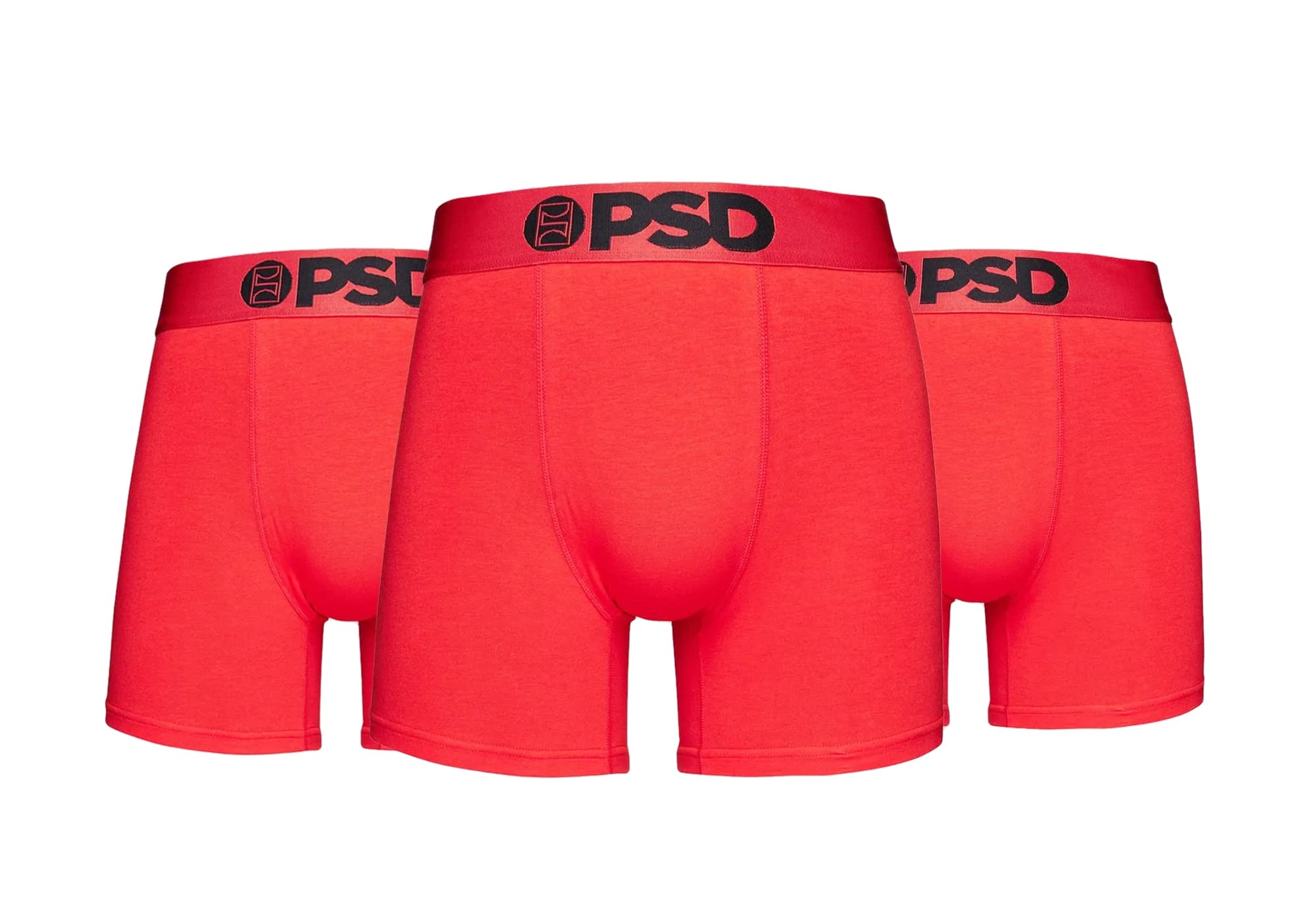 PSDMen's Cttn 3Pk Mid Length Red on Red Boxer Briefs