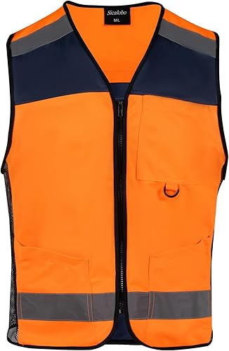 Sicalobo High Visibility Vest with 3 Pockets Zipper for Men,Construction Vest wi