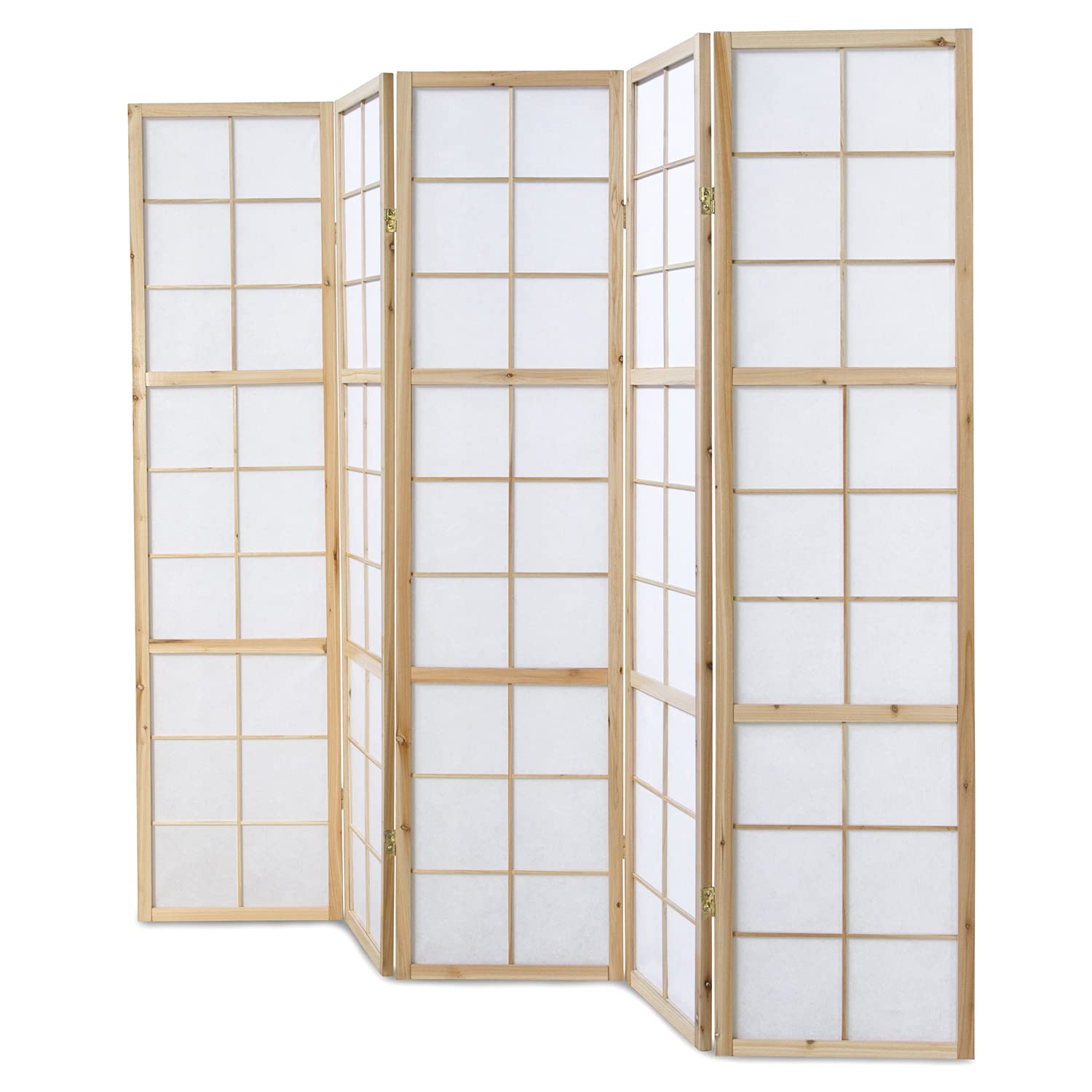 Homestyle4u 5 pan diviseur de pièce écran Pliant - Bois diviseur Shoji en Papier de Riz Blanc Naturel