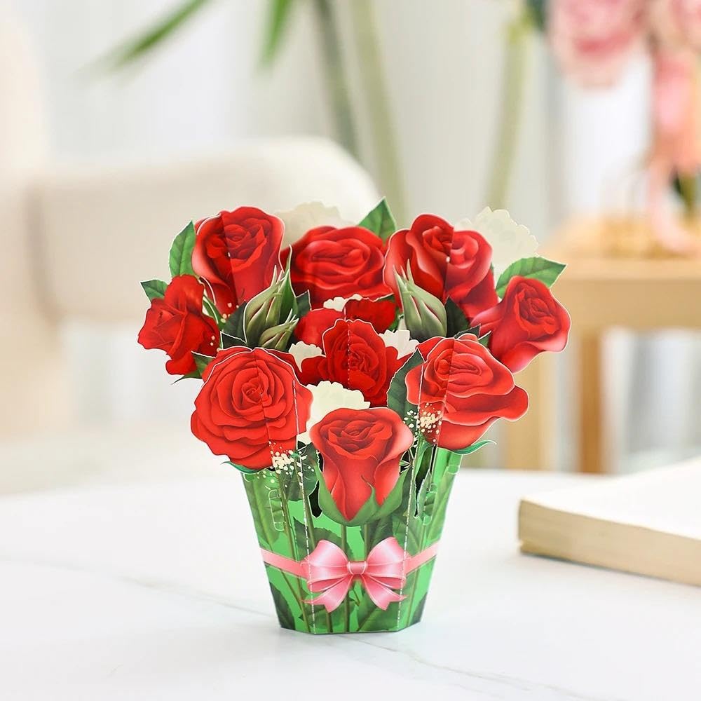 Tarjeta de felicitación 3D con Ramo Rosas Rojas for cumpleaños