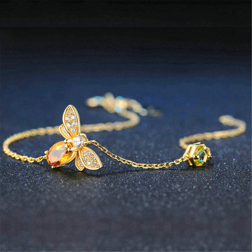 Ciondolo Ape Regina In Argento 925 Con Cristallo Arancione – Bracciale Charm A Forma Di Ape Con Zirconi – Gioiello Animale Ipoallergenico
