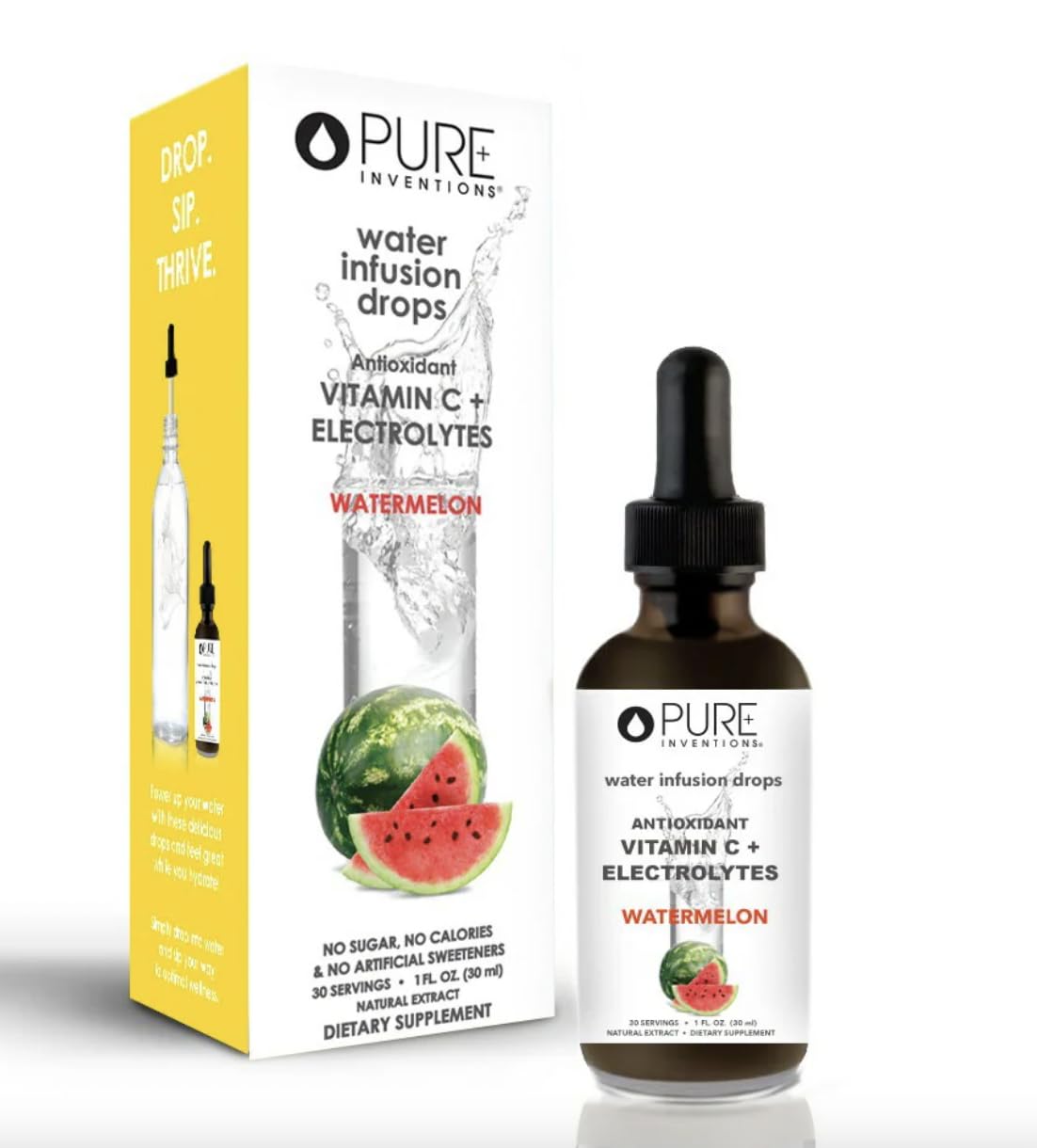 Pure InventionsWatermelon Water Infusion Drops - Antioxidants, Vitamin C & Electrolytes - Health & Wellness Drink - Immunity Support -Sugar Free, Zero Calorie, No Artificial Sweeteners -30 Servings