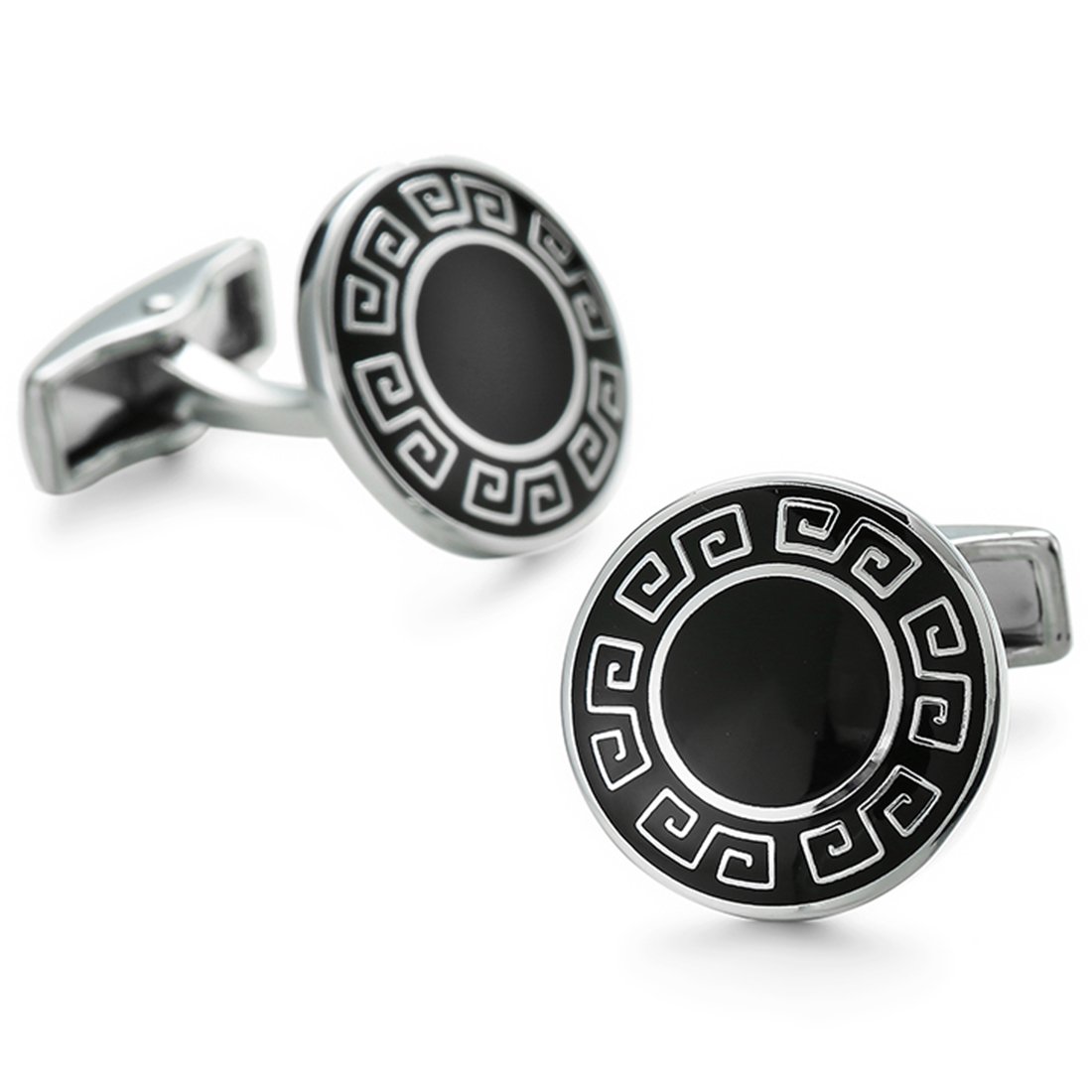 Peora Black Silver Round Designer Cufflinks for Men Boys Wedding Business Gift (B07FL6YTXV) Amazon Price History, Amazon Price Tracker