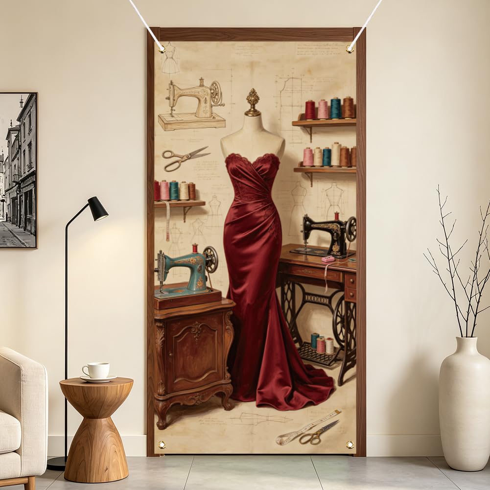 arricraft Polyester Door Cover Banner, Model in a Red Gown