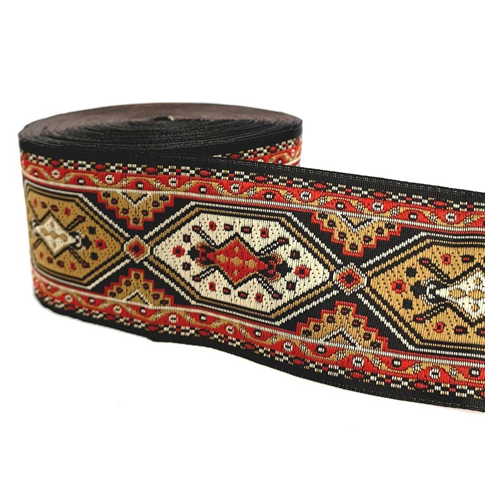 Ribbons For Gift Wrapping Ribbon For Fabric Satin Ribbons 5 Cm Żakardowy Tkane Wstążki Tapicerki Czerwony Żółty Totem Design Dla Pasów Odzieży Akcesoria-50Mmx10Yard.