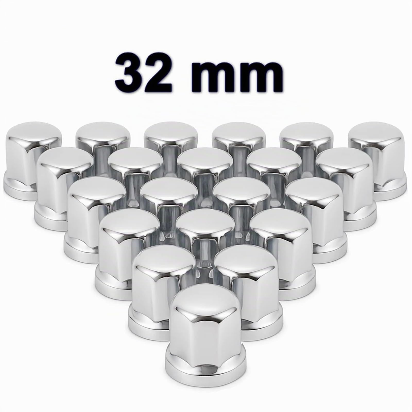 60x Radmutterkappen 32mm Chrom Kurz für LKW Anhänger Lastwagen