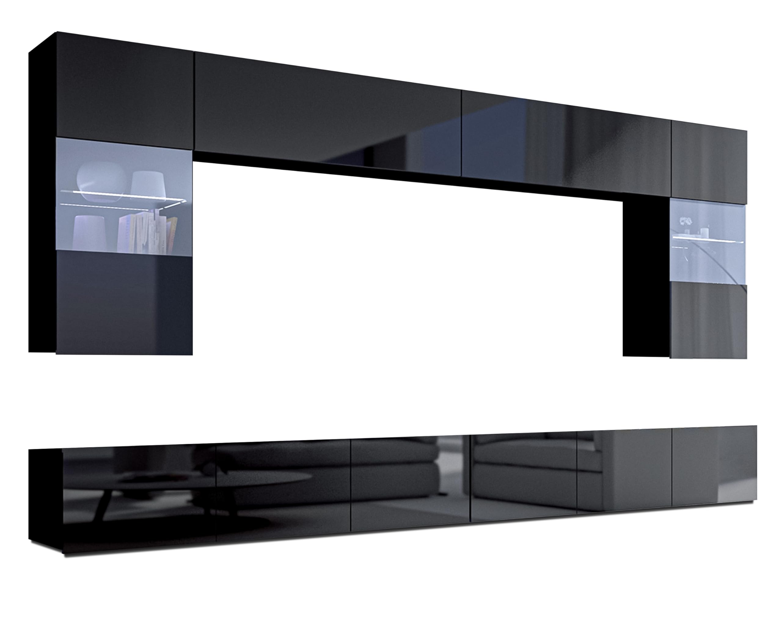 Wohnwand Modern Kossana 1 – 300cm Breite, Stilvoll Schwarz