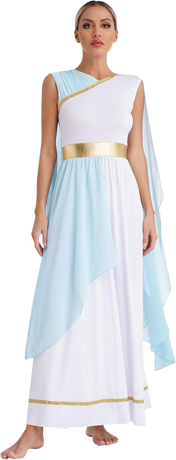 JEYPINMI Women's Greek Costume Roman Queen Princess Ancient Toga Gown Fancy Dress Up