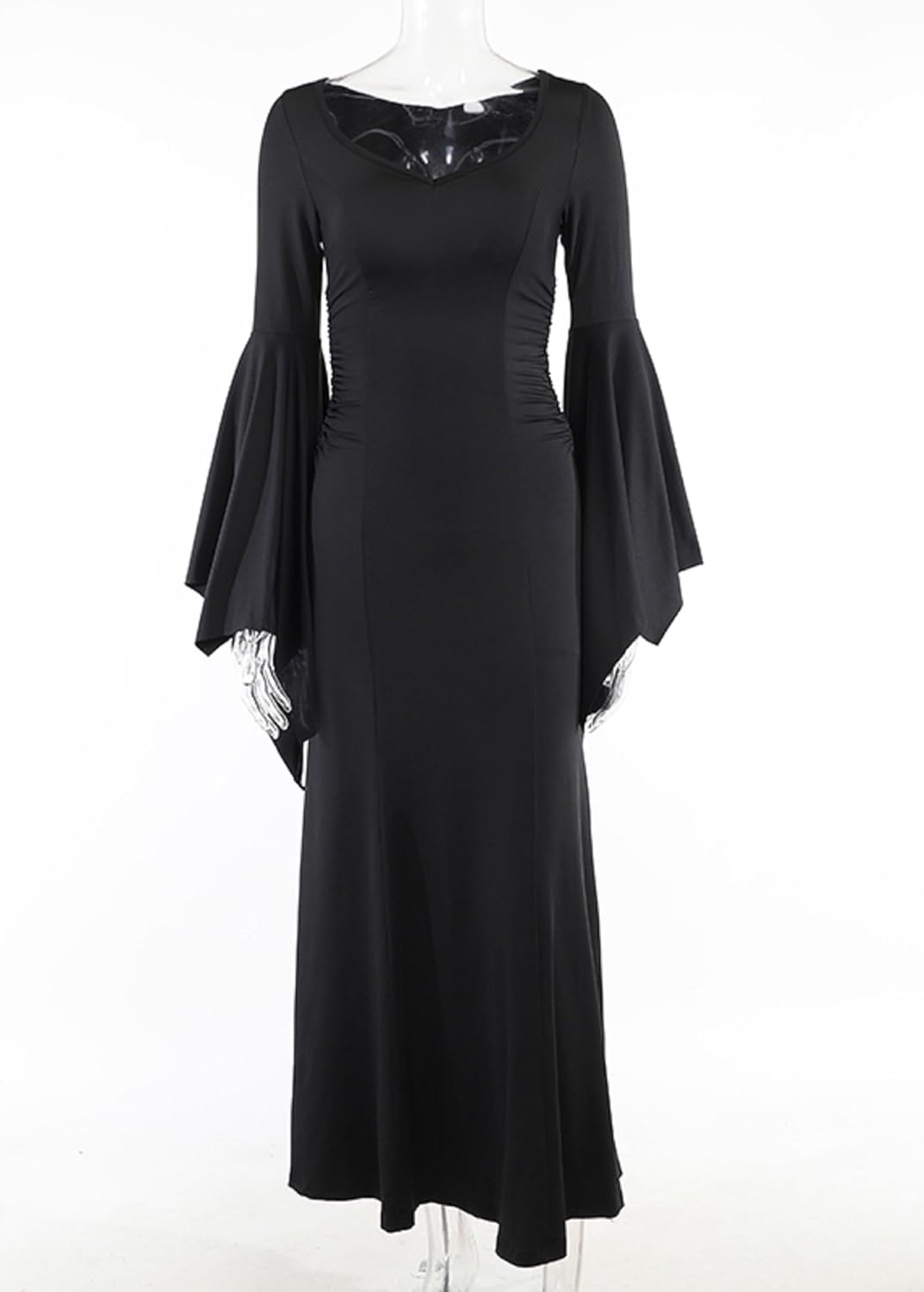 TSMNZMU Gothic Maxi Dresses for Women Dark Style Slim Long Dresses Long Flare Sleeve V-Neck Vintage Evening Dress - Image 4