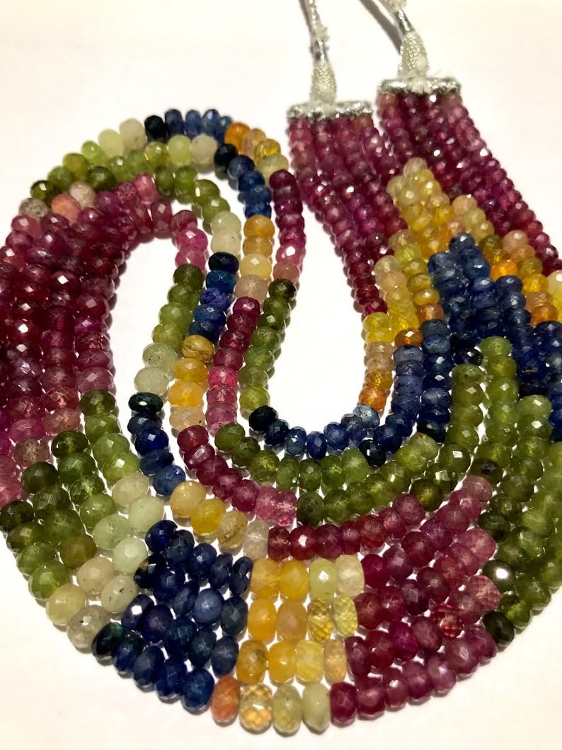 Cuentas redondas de zafiro natural de 5 a 7 mm de largo para hacer joyas, cuentas de piedras preciosas para collar y pulsera