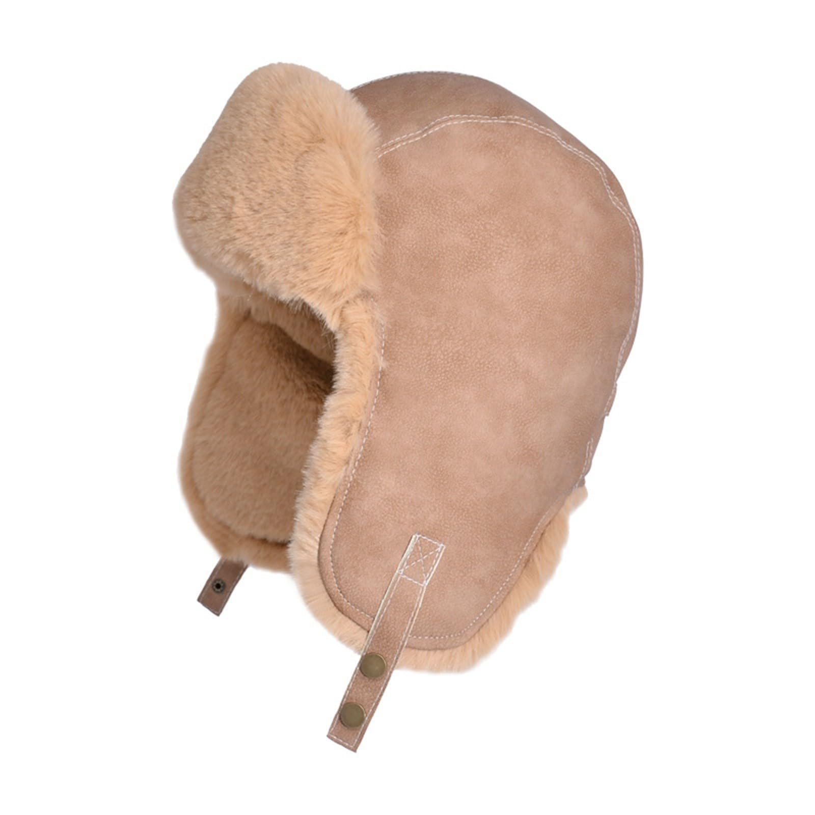 Womens Sherpa Lined Bomber Hats Winter Russian Trooper Hats Hunting Thicken Windproof Fur Hat with Ear Flaps