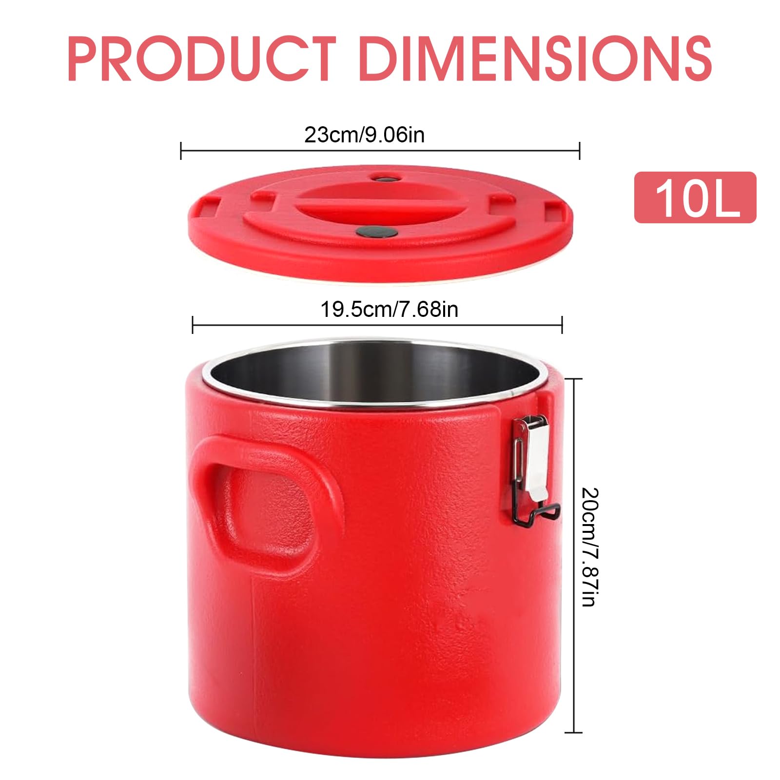 Contenitore termico per zuppe da 10 l, in acciaio inox 304, per alimenti caldi o freddi, refrigerante per tè e caffè caldi, succhi di frutta, acqua, latte freddo (10 l)