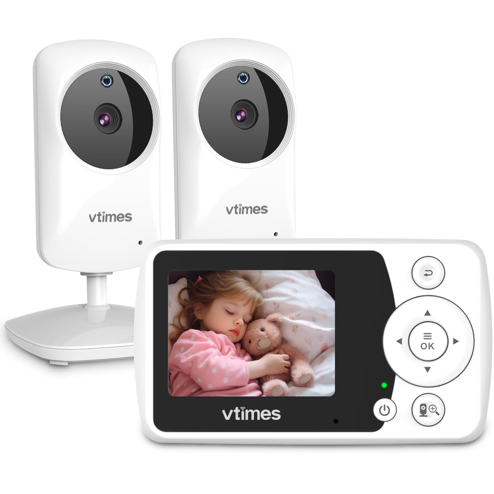 ( incomplete) Baby Monitor with 2 Cameras, Video Baby Monitor No WiFi Night Vision, 2.4" Screen Portable Baby Camera VOX Mode Pan-Tilt-Zoom Alarm and 1000ft Range, Ideal for Gifts