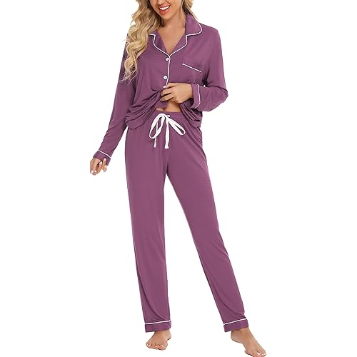 Pjmlifecoco Pajamas Set Long Sleeve Womens Button Down Sleepwear Two Piece Nightwear Soft Pj Lounge Sets S-XXL