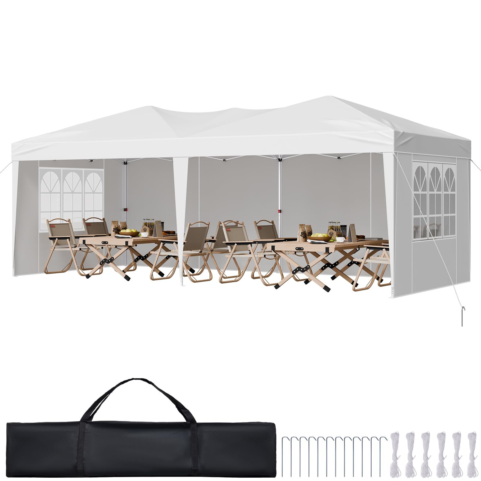 VEVOR Gazebo Pieghevole da Esterno 5,​9 x 2,​96 x 2,​65 m, Tendone da Giardino con Pareti Laterali Finestre Ventilate, Altezza Regolabile in 3 Livelli, Tenda Protezione Solare per Eventi all'Aperto