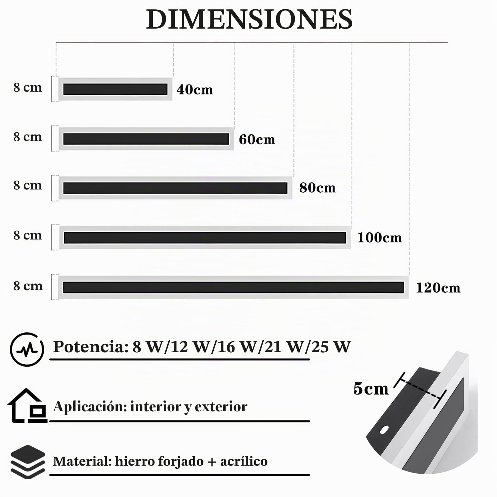 Aplique Pared Exterior LED,21W/100CM Lampara Impermeable IP65 | Blanco Natural 4000K,Apliques Pared Exterior para Escaleras Pasillos Balcón Patio Jardín Balcón,110-240V,Negro
