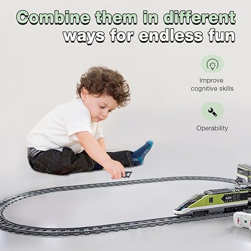 Miniatura 5 de 40 piezas de carriles de tren urbano, accesorios clásicos, juguete de construcción de ferrocarril compatible con todas las marcas principales, 32