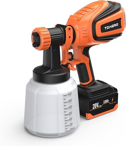 TDAGRO Pulverizador de pintura inalámbrico de 20 V 3.0 Ah, pistola eléctrica HVLP de pintura en aerosol de 47.3 fl oz, 2 boquillas3 patrones,