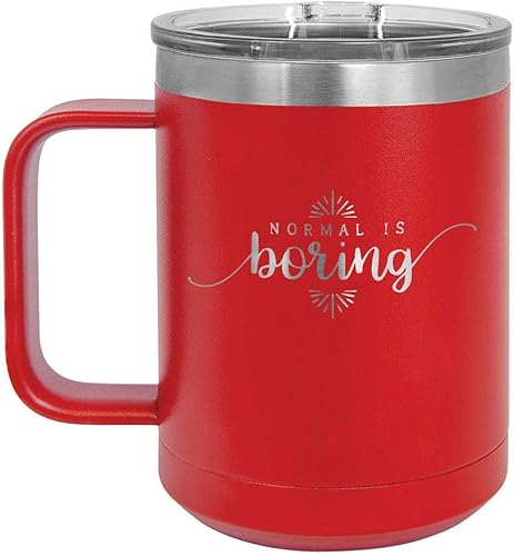 Miniatura 1 de ONLYGIFTS.COM - Taza de café con tapa deslizante (13.0 fl oz), diseño con texto "Normal is boring", Rojo
