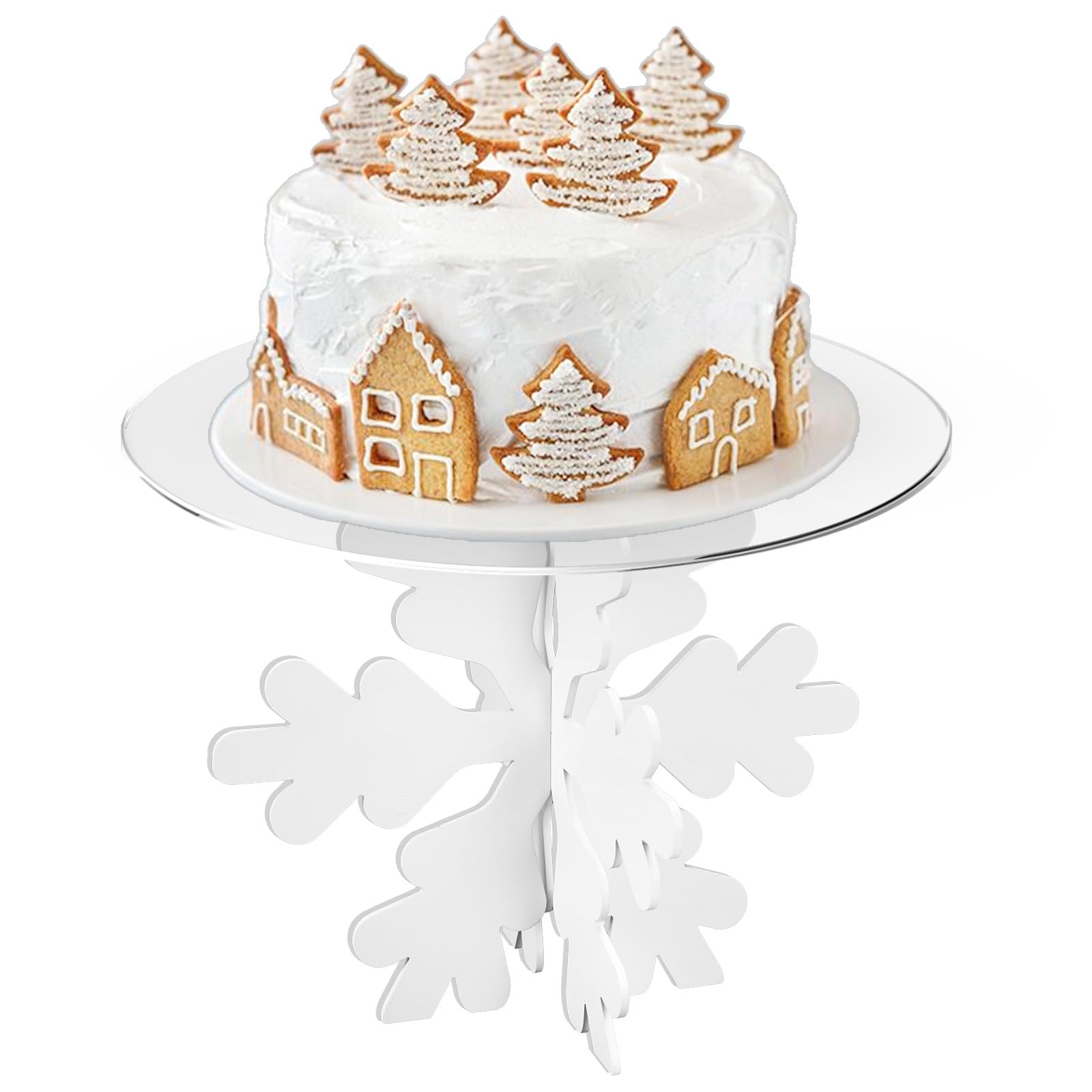 Présentoir gâteau Noël flocons acrylique blanc Whaline 40cm grand format fête