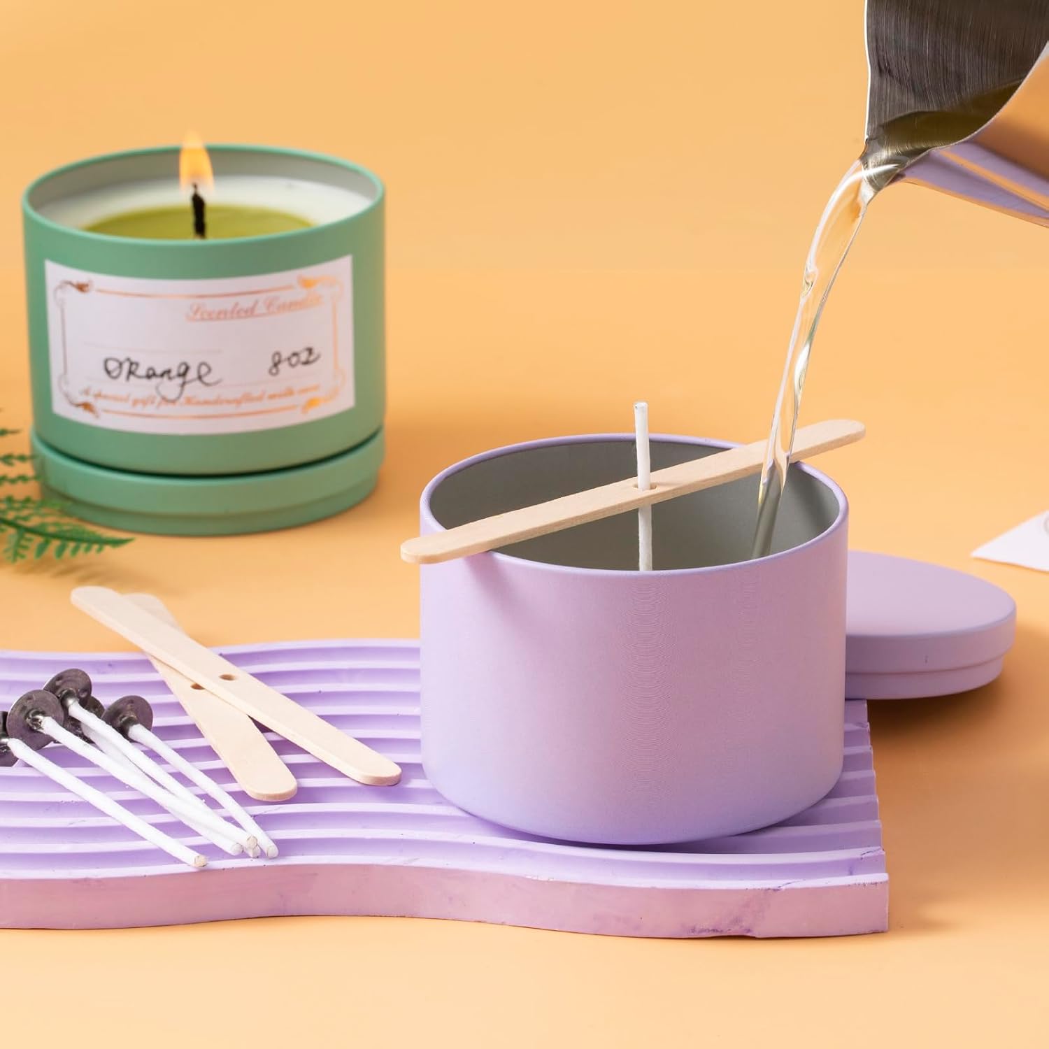 MeiGlow Empty Candle Tins for Making Candles, 24 Pack(12 Colors) 8 oz with Lids, Cotton Wicks, Wick Stickers, Holders, Labels, Pink Ribbon and Transparent Bags (8 oz)