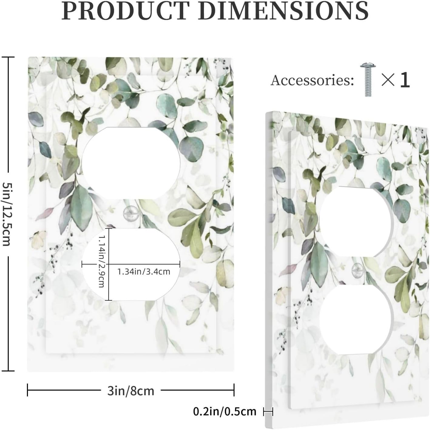 Watercolor Boho Green Leaves Plants Flowers Outlet Covers 1 Gang Duplex Light Switch Cover Decorative Switch Plates Electrical Receptacle Faceplate Wall Plate for Bed Room Living Room Decor image 5
