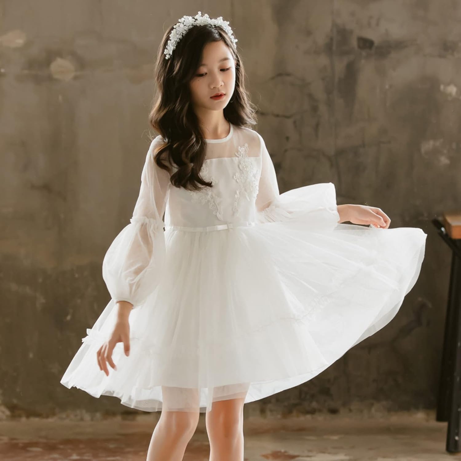 [KAPE1] 子供服 ワンピース 女の子 ホワイト 長袖 ガールズ カジュアル 子供ドレス 140 ベビー服 プリンセス フラワー