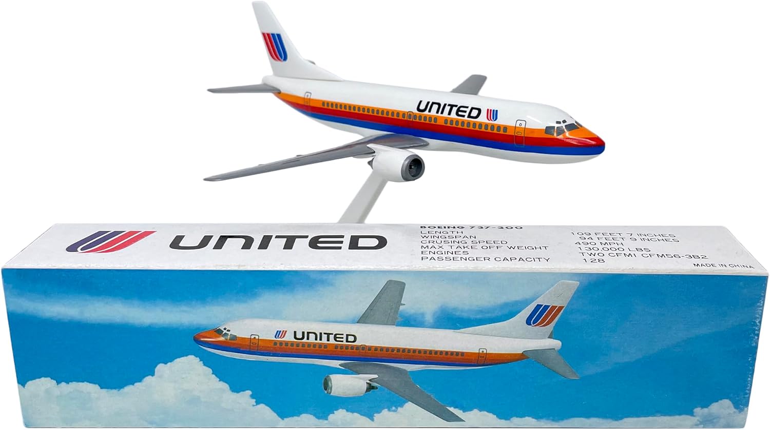 United (76-93) 737-300 1:180 Scale - Plastic Snap-Fit Model Airplane - Collectible Replica of United Airlines Aircraft - Part# ABO-73730F-003
