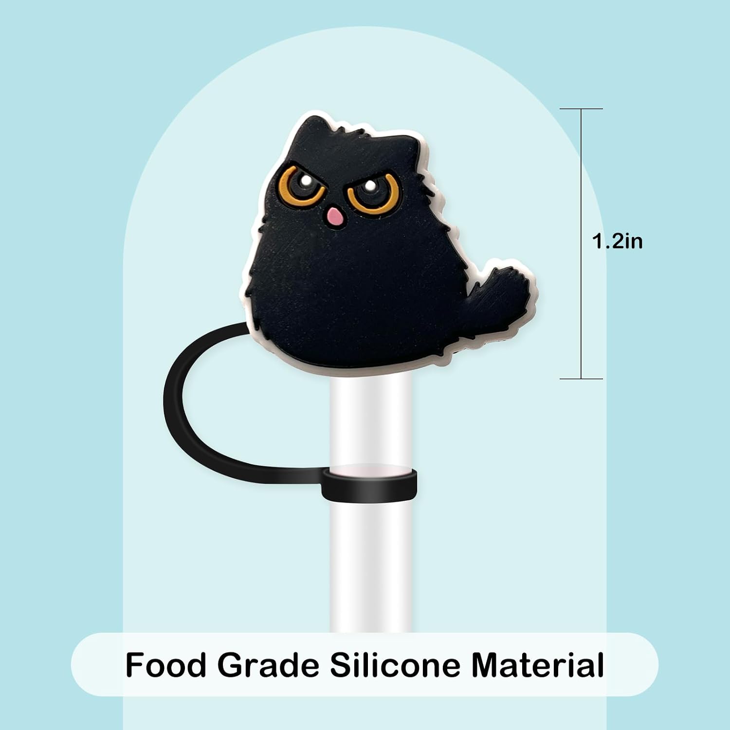 8Pcs Black Cat Straw Cover for Stanley, 10mm Silicone Straw Topper, Straw Covers Cap for Stanley Cup 30&40oz with Tumblers