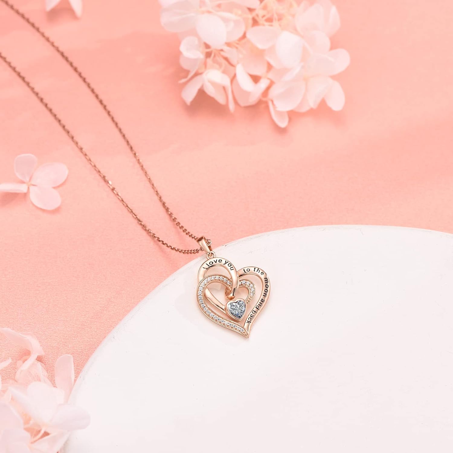 Distance Heart Necklace for Women 925 Sterling Sliver Birthstone Heart Jewelry I Love You to The Moon and Back Necklaces for Mother Girlfriend Wife with Jewelry Gift Box
