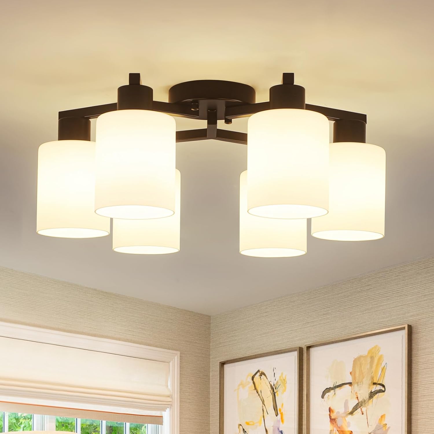 Black Semi Flush Mount Ceiling Light Fixture, Modern Close to Ceiling Light Fixtures Ceiling Mount, Dimmable Foyer Kitchen Lighting Fixtures Ceiling Lights for Bedroom, Bathroom, Hallway, Entryway