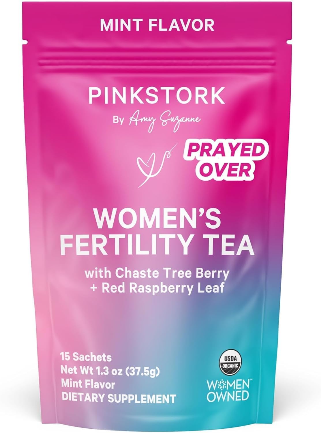 Pink Stork Organic Fertility Tea for Women | Fertility Supplements for Women | Chaste Tree Berry (Vitex) + Red Raspberry Leaf | Hormone Balance Herbal Tea for Conception | Mint, 15 Sachets