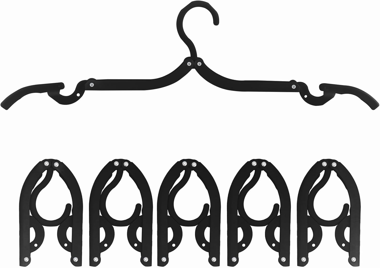 6PCS Portable Folding Clothes Hangers Clothes Drying Rack for Travel (Black)