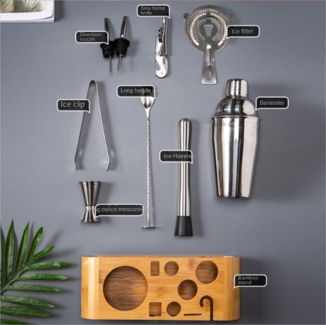Set Bartender Kit 10 Piezas Coctelera Acero Inoxidable 350ml