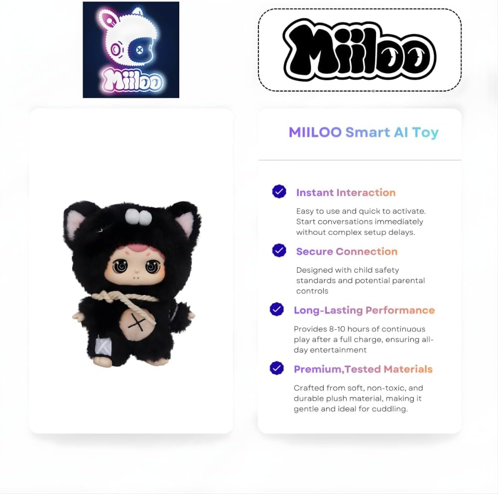 AI Smart Interactive Plush Companion, Talking Plush Character with Real-Time Voice Learning Assistant, Emotional Support Plush, Rechargeable Soft Gift – Black Cat Strange