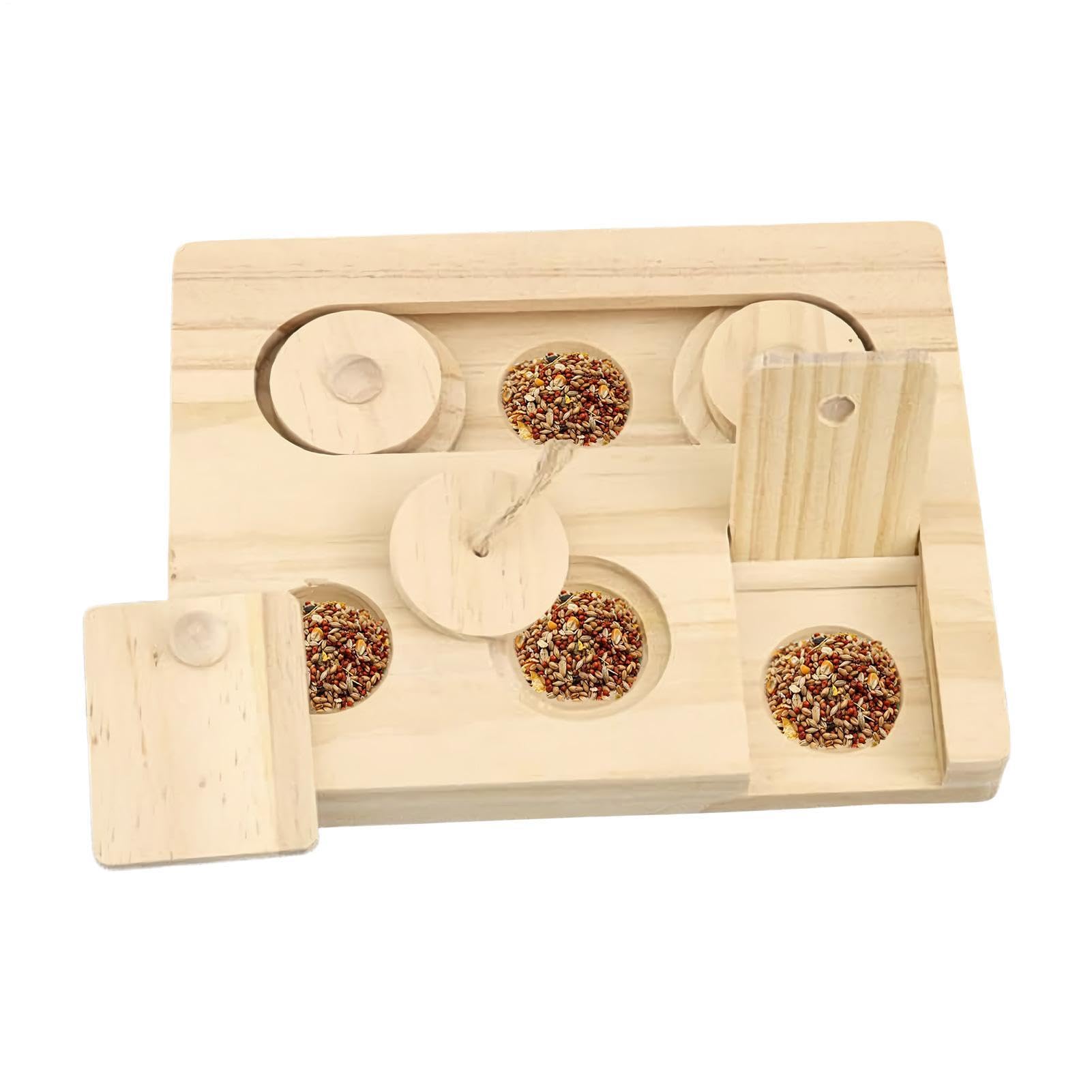 Dispensador interactivo de madera para animales pequeños juguete de forrajeo que evita el estrés