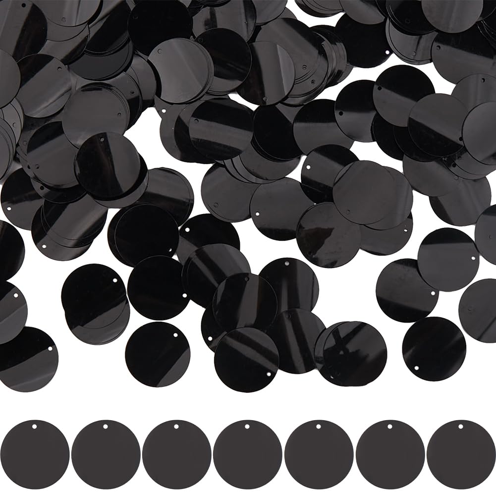 GORGECRAFT 500Pcs Flat Round Sequin Paillettes 25mm Black Loose Sequins with Side Hole Spangles Sewing Crafts for Jewelry Making Earrings Wedding Clothing Embroidery Applique Embellishment