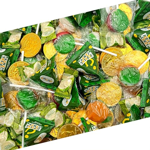 St Patrick's Day Candy Mix | 2 Pound Bag | Chocolate Coins, Sour Apple Popping Rocks, Fruit Lollipops, Guava Hard Candy | Individually Wrapped Party Favors | Holiday Variety Pack