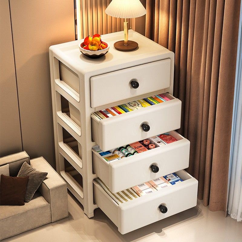 4-Tier Dresser with Drawers, Bedroom Nightstand & Storage Organizer for Office, Closets, Multi-Drawer Cabinet for Small Spaces, Entryway Storage Cabinet - Cabinet with Wheels - White