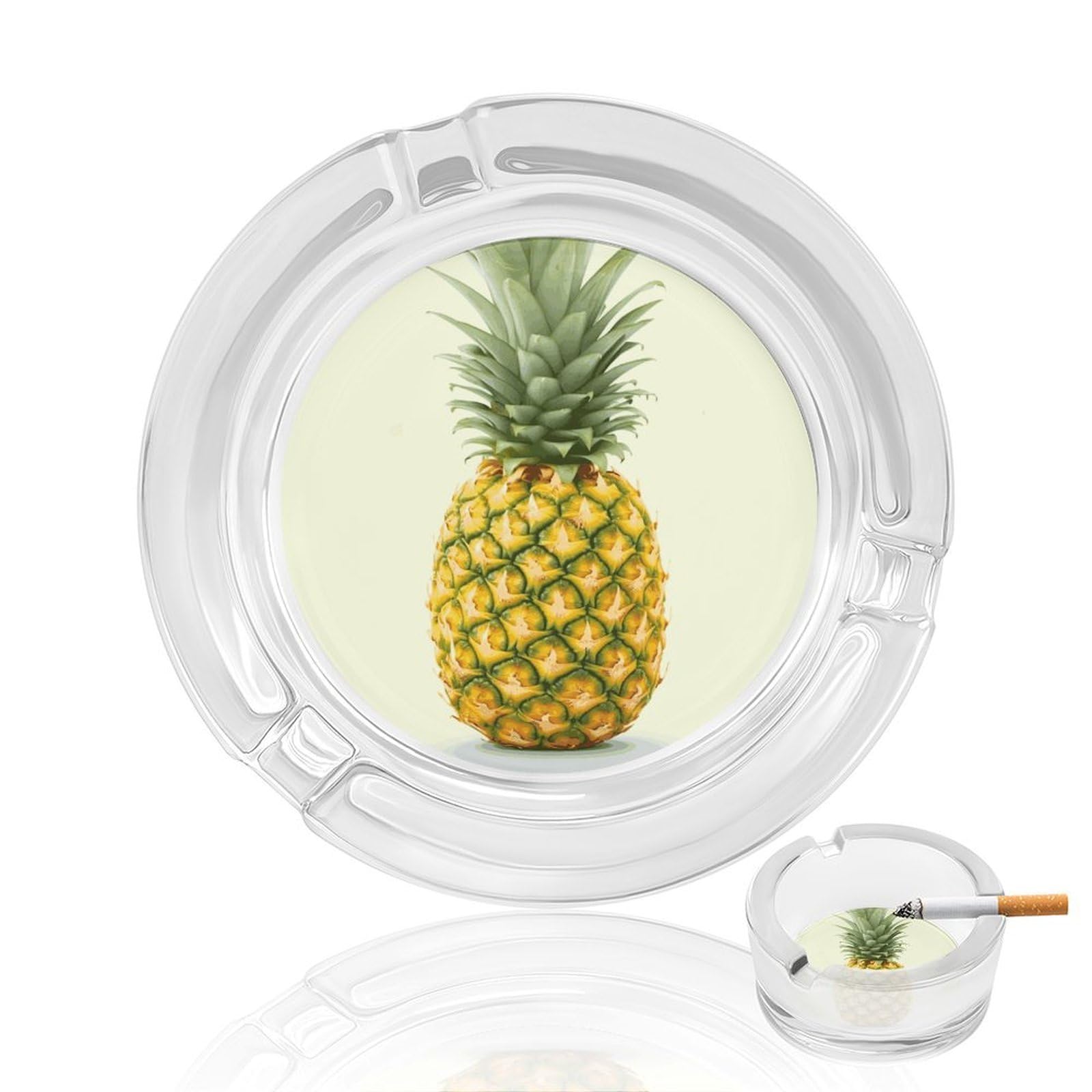 Fekiloot Men's Style Fresh Pineapple Glass Ashtray For Cigarette Cigar,Cigarette Ashtray For Indoor Or Outdoor Use,Cigar Ashtrays With 3 Notches-Glass Decor Gift For Smokers