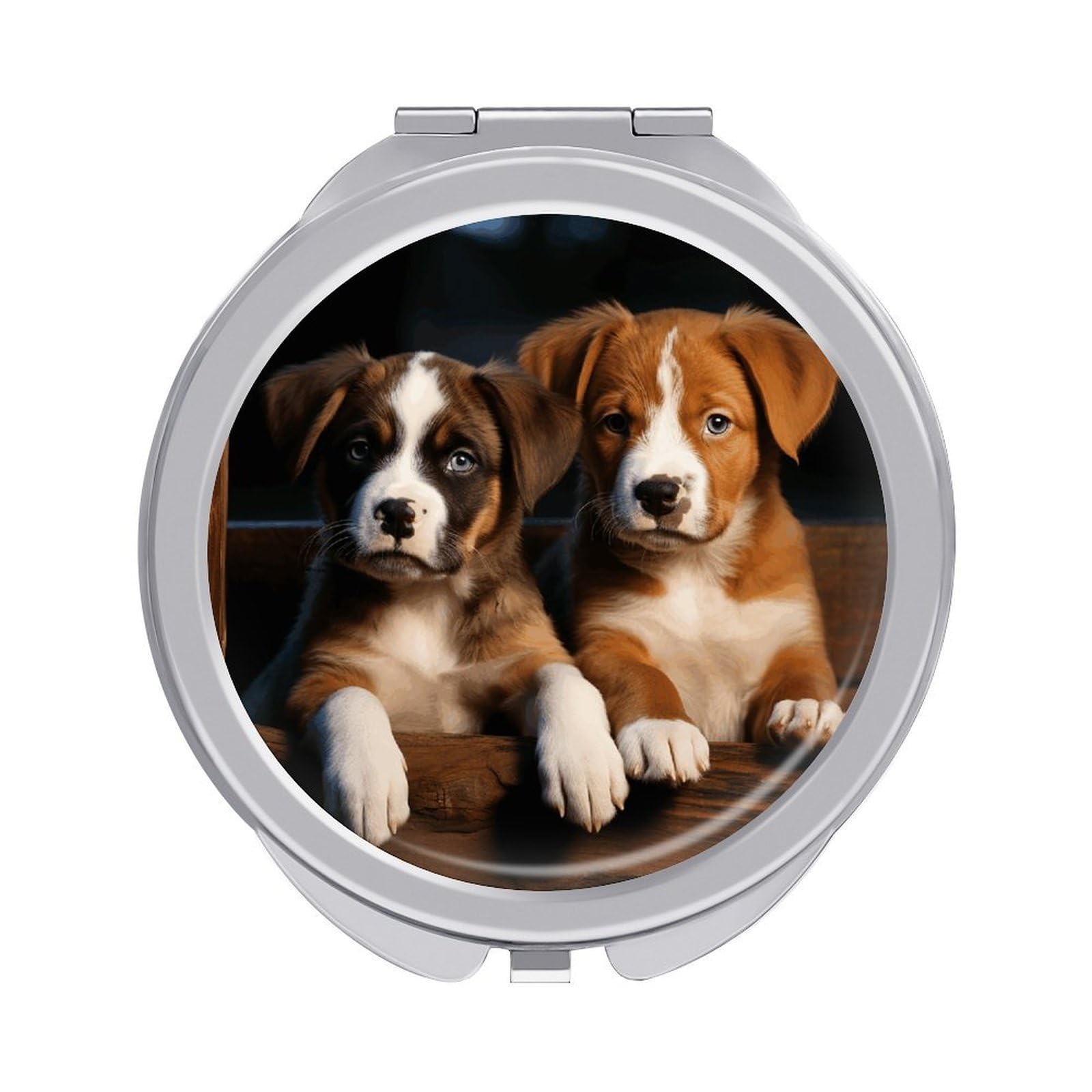 LZQPOEAS Puppies Dogs Pets Animals Compact Mirror, Double-Sided Folding Makeup Mirror, Durable Metal Travel Pocket Mirror for Purse, Portable Round Touch-Up Mirror for Table Gifts and Everyday Use