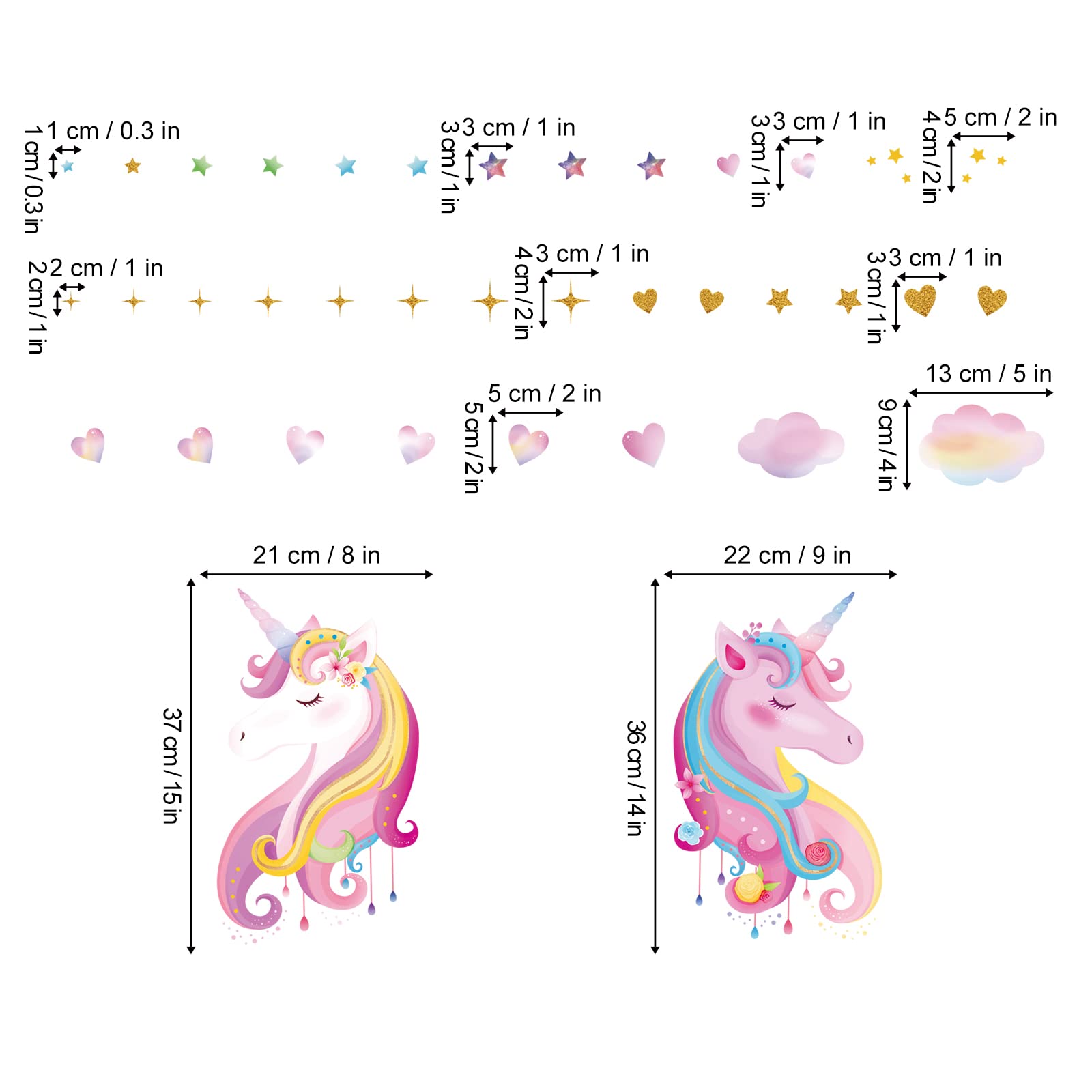 Adesivi Cameretta Bambina Adesivi Murali Arcobaleno E Unicorno Wondever -  90x30 Cm Per Camerette Bambini Adesivi Murali Bimbi, image size:1600x1600