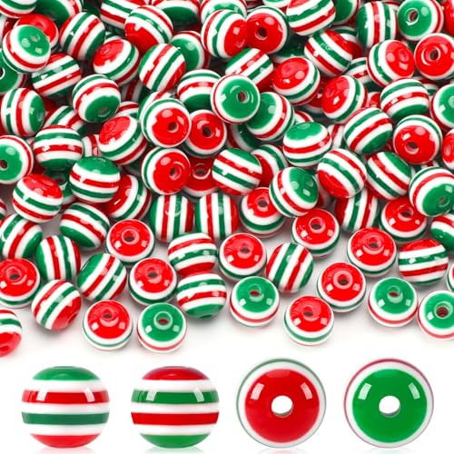 UPINS 500Pcs Resin Christmas Stripe Beads for Jewelry Making Xmas Holiday Party Decoration Necklace Bracelets Earrings DIY Ornament Kit