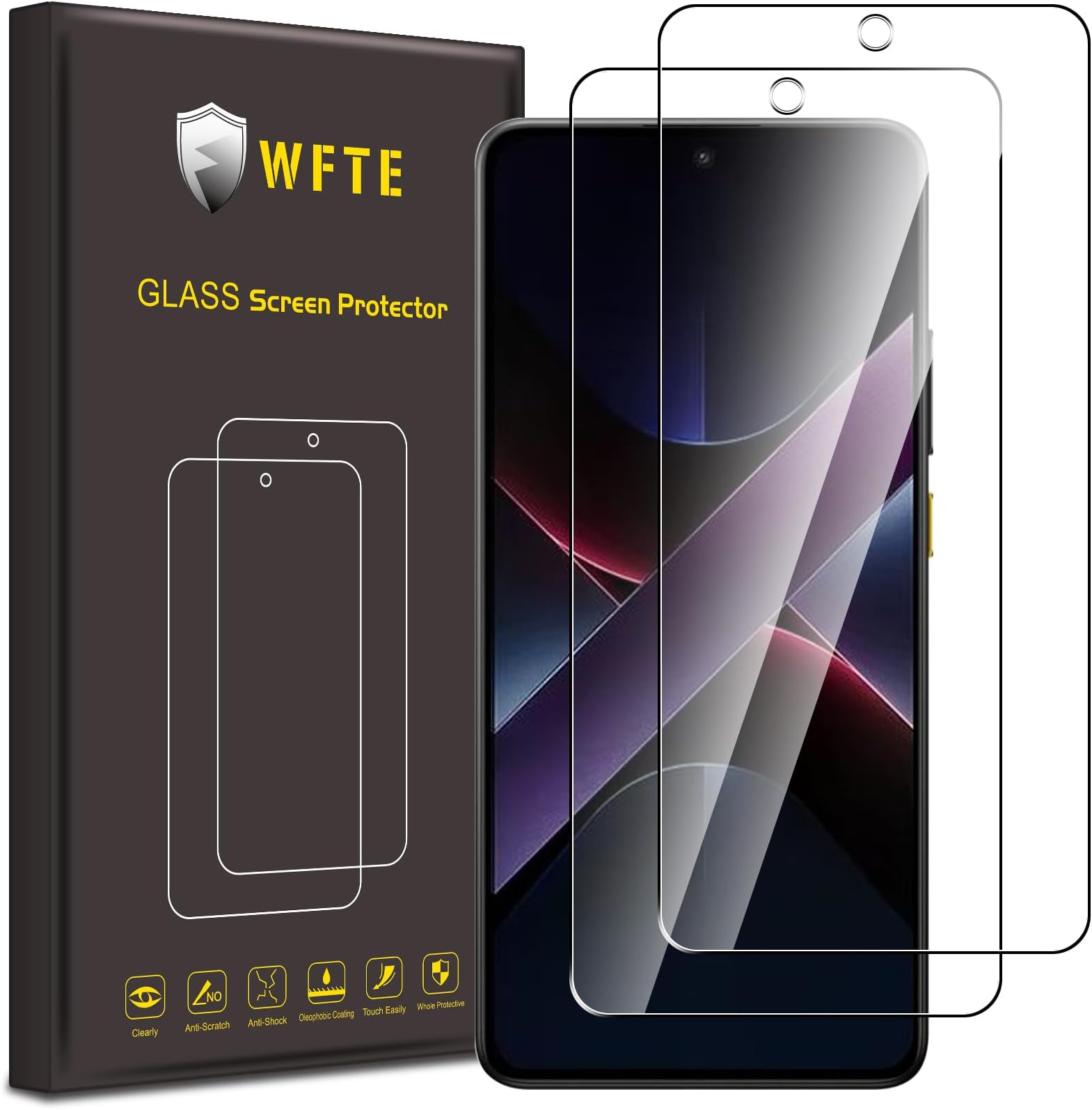 WFTE 2-Pack Tempered Glass for Xiaomi Poco X7 Pro 5G Screen Protector,9H Hardness,Anti-Scratch,Anti-Fingerprint,Bubble-Free,HD Clear,Premium Protective Film for Poco X7 Pro 5G,Case Friendly