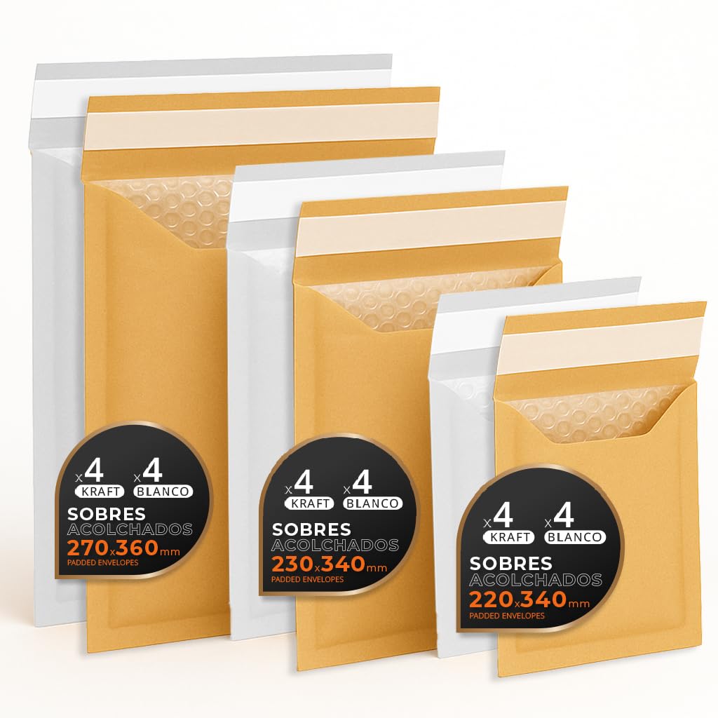 Padded Envelopes for Mailing, Multi-Size (3 Sizes), Kraft and White Colours - Self Seal - Paper Envelopes with Bubble Interior, Ideal for Mailing - Pack L - Ophituria (24 Envelopes)